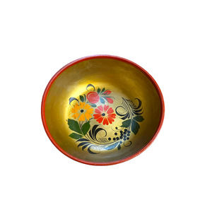 Vintage USSR Soviet Union Hand painted Wooden Floral Folk Art Lacquer w/Sticker